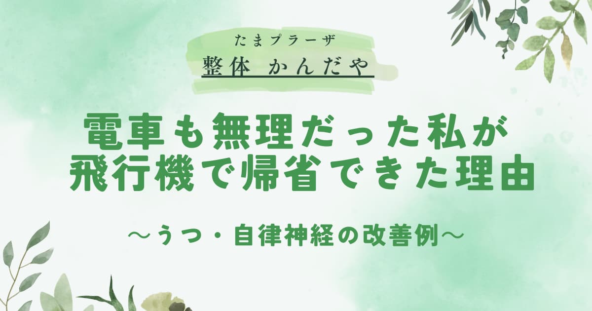 たまプラーザ整体でうつと自律神経の乱れが改善し電車に乗れなかった女性が飛行機で帰省できた事例